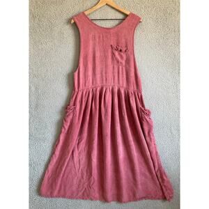 Vintage Express Midi Dress 1 Medium Tank Pockets Jersey Round Neck Stone Red 80s